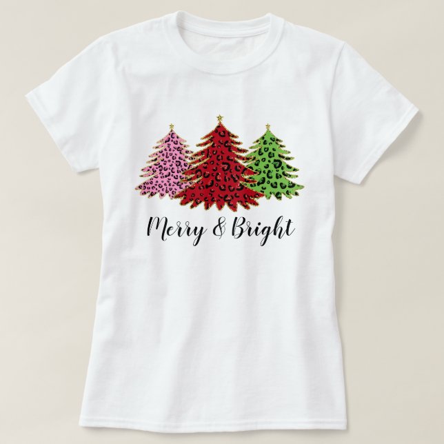 Elegant Glitter Leopard Julgran T Shirt (Design framsida)