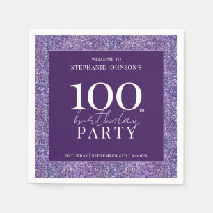 Elegant Glitter Lila 100:e Födelsedagsfesten Pappersservett