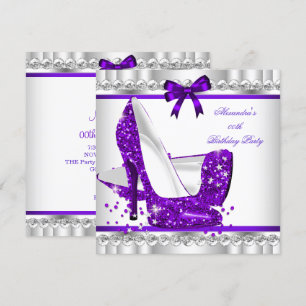 Elegant Glitter Lila Glamour Höga Klackar Silver 3 Inbjudningar