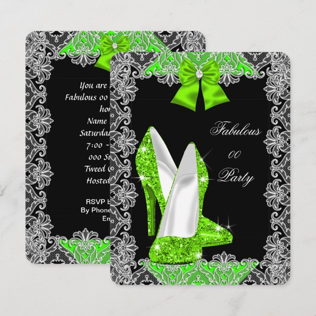 Elegant Glitter Lime Green Stiletto Fabulous Party Inbjudningar (Fram/baksida)