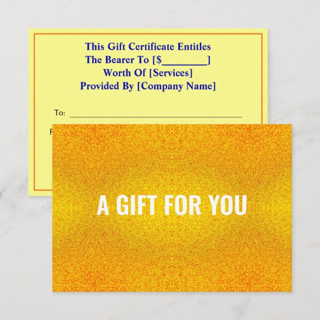 Elegant Glitter & Luxury Guld Gift Certificate (Fram/baksida)