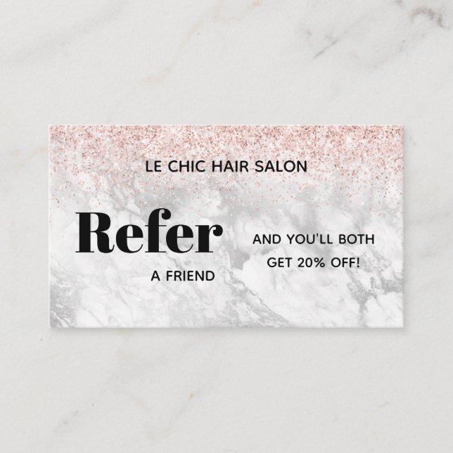 Elegant Glitter Marble Salon Spa Referral Busine Visitkort (Framsida)