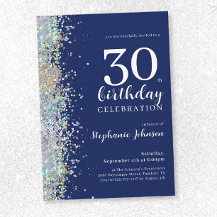 Elegant Glitter marinblått 30års födelsedag Inbjudningar