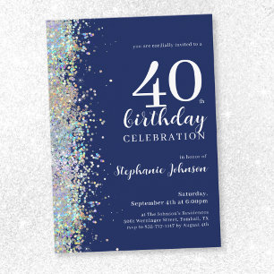 Elegant Glitter marinblått 40:e födelsedag Inbjudningar