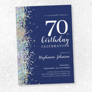 Elegant Glitter marinblått 70:e födelsedag Inbjudningar