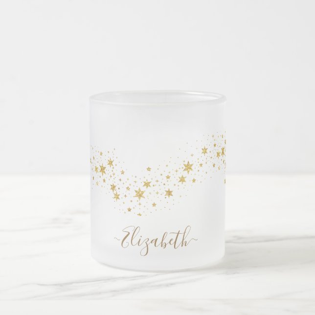 Elegant Glitter Monogram Namn Frostad Glasmugg (Center)