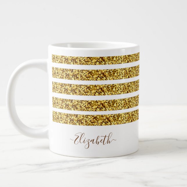Elegant Glitter Monogram Namn Jumbo Mugg (Vänster)