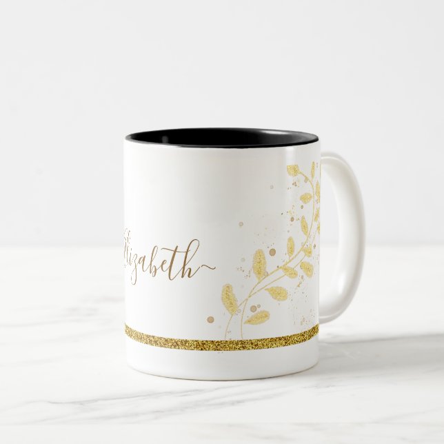Elegant Glitter Monogram Namn Två-Tonad Mugg (Framsida höger)