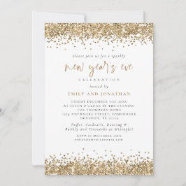 Elegant Glitter Nyårsafton White Inbjudningar