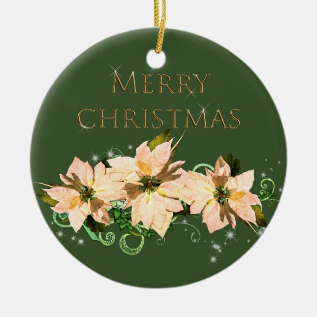 Elegant Glitter och Poinsettia Ceramic Ornament (Framsidan)