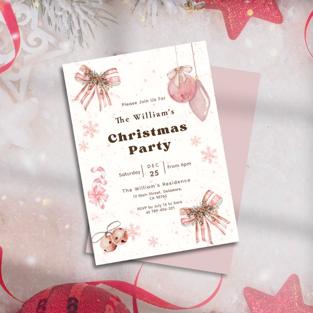 Elegant Glitter Pink Coquette Christmas Party Inbjudningar (Elegant Glitter Pink Coquette Christmas Party Invitation)