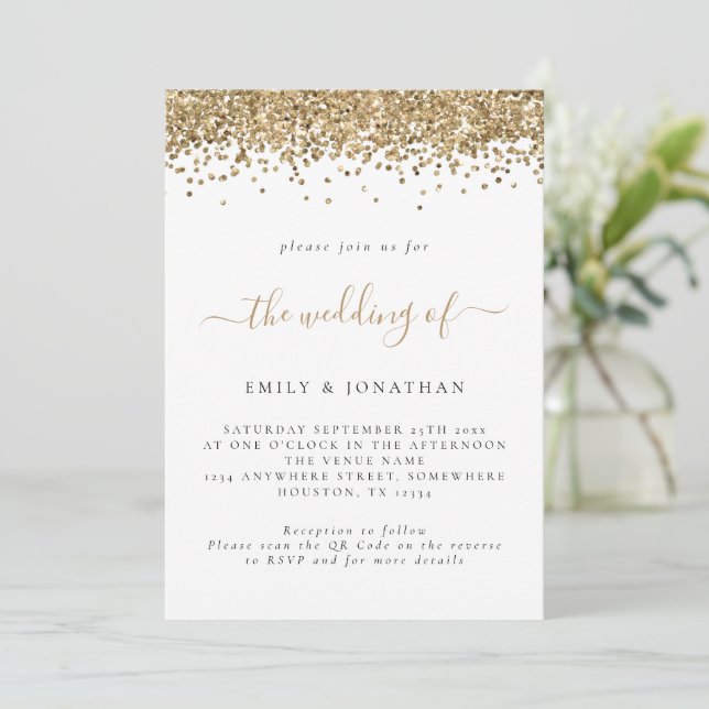 Elegant Glitter QR-koden Bröllop Inbjudningar (Stående Fram)