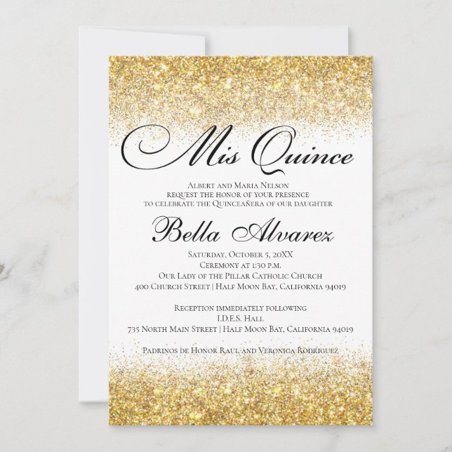 Elegant Glitter Quinceañera-inbjudan till Mis Quin Inbjudningar (Framsida)