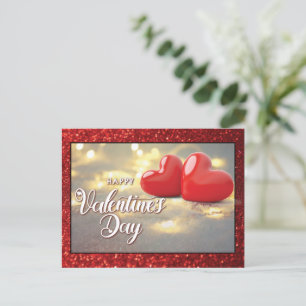Elegant Glitter Red Hearts Valentine Day Vykort