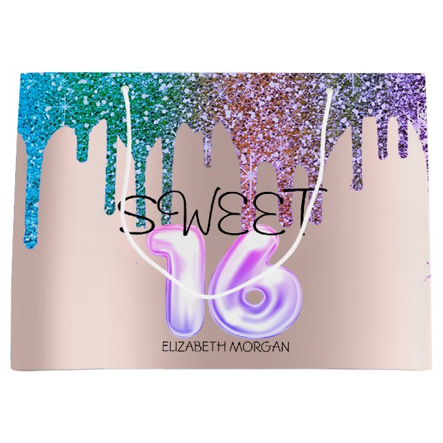Elegant Glitter Regnbåge Dropar Rose Guld Sweet 16 (Framsidan)
