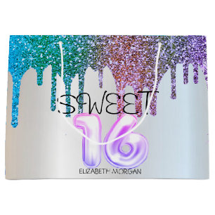 Elegant Glitter Regnbåge Dropar Silver Sweet 16