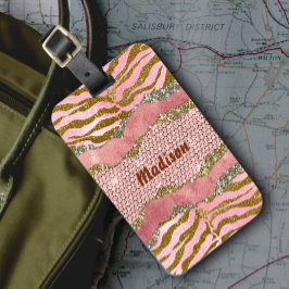 Elegant glitter ro-djurtrycksmonogram bagagebricka