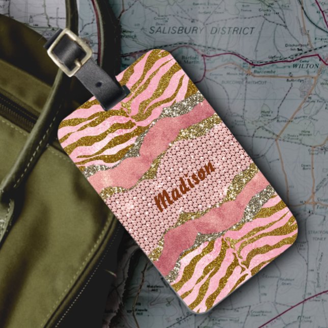 Elegant glitter  ro-djurtrycksmonogram bagagebricka (Skapare uppladdad)