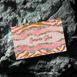 Elegant glitter ro-djurtrycksmonogram magnetiska visitkort