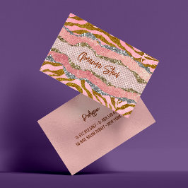Elegant glitter ro-djurtrycksmonogram visitkort