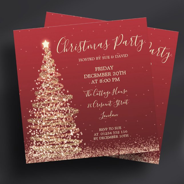 Elegant Glitter Röda julen Party i Träd Inbjudningar (Elegant Glitter Tree Red Christmas Party Invitation)