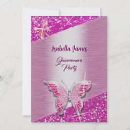 elegant glitter rosa foil gnistra Butterfly-klass Inbjudningar