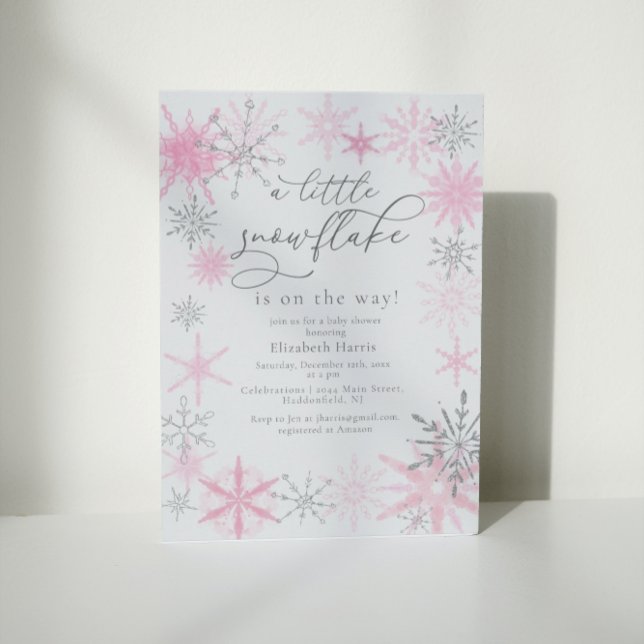 Elegant Glitter Rosa Little Snowflake Baby Shower Inbjudningar (Skapare uppladdad)
