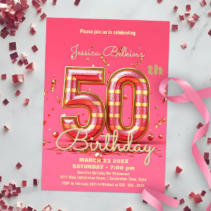 Elegant Glitter Rosa och Guld 50:e födelsedagen Inbjudningar