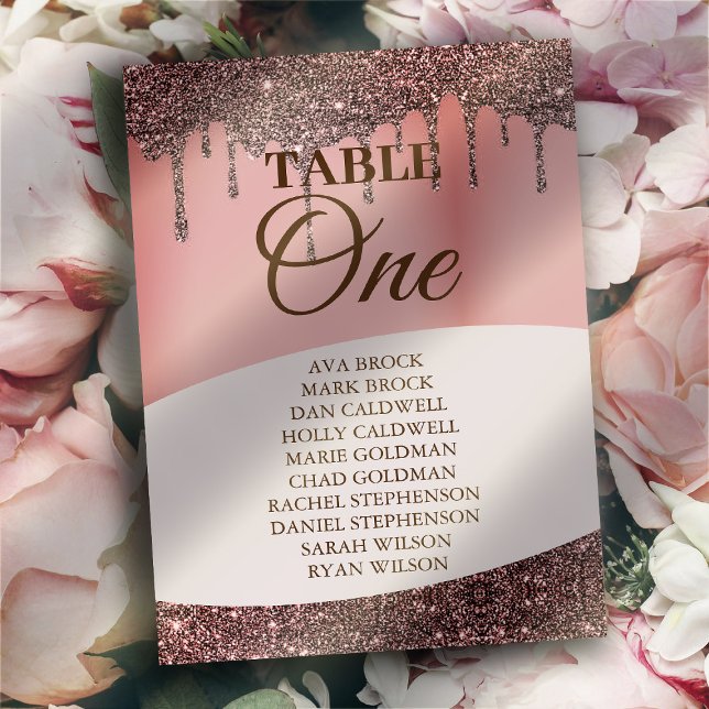 Elegant Glitter Rosa Sittplatsdiagram Bord 1 One Inbjudningar (Skapare uppladdad)