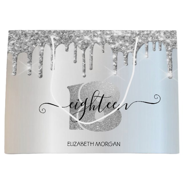 Elegant Glitter Silver Dropp 18-årsdag (Framsidan)