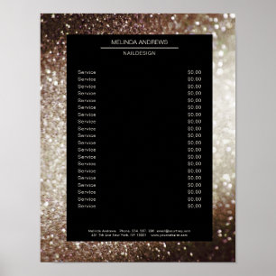 Elegant Glitter Silver Guld Prislista Affisch