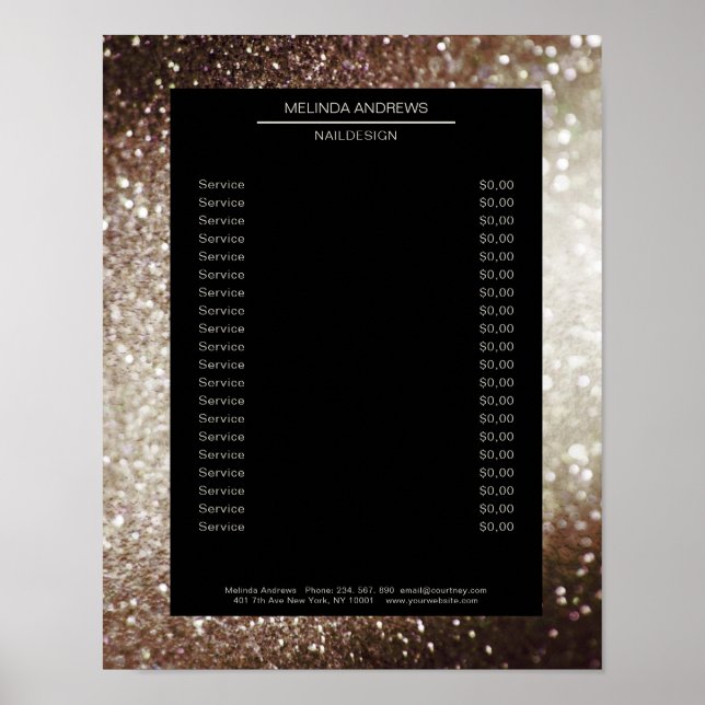 Elegant Glitter Silver Guld Prislista Affisch (Framsidan)