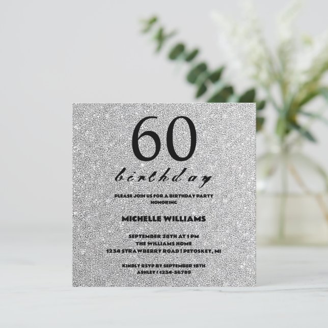 Elegant glitter silver kalligrafi födelsedag (Stående Fram)