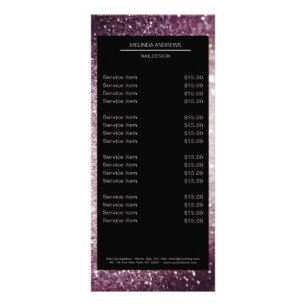 Elegant Glitter Silver Lila Pricelist Poster Reklamkort