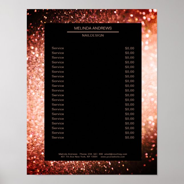Elegant Glitter Silver Orange Prislista Affisch (Framsidan)
