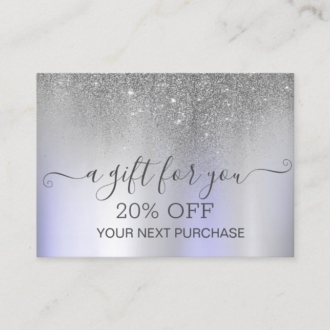 Elegant glitter silver violett rabattkort (Framsida)