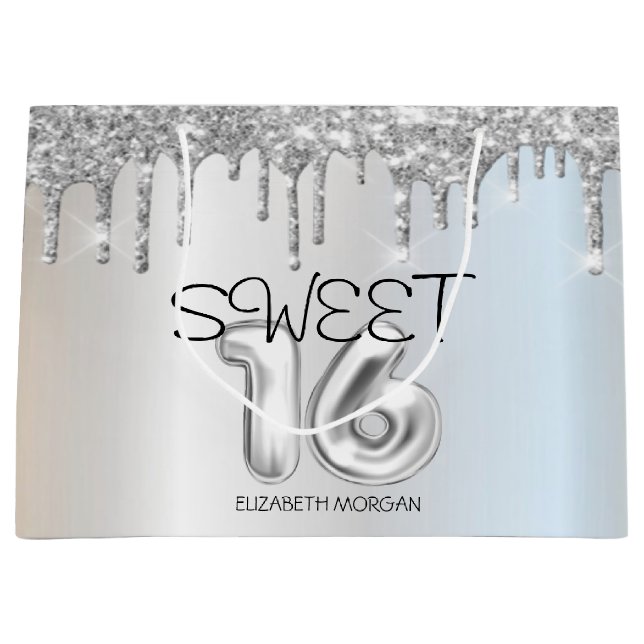 Elegant Glitter Silverdroppar Sweet 16 (Framsidan)