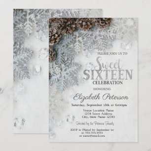 Elegant Glitter Snöflingor Gräs Cones Sweet 16 Inbjudningar