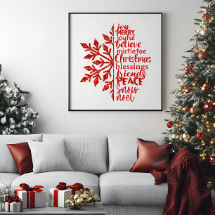 Elegant Glitter Snowflake-jultypografi Poster