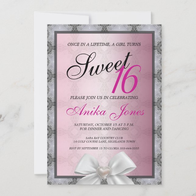 Elegant Glitter Söt 16-årsfödelsedagsinbjudan Inbjudningar (Framsida)