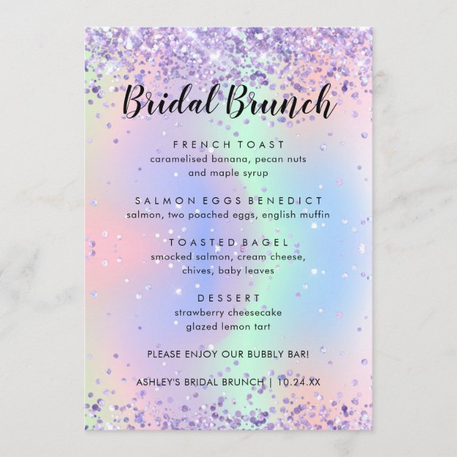Elegant Glitter Sparkly Möhippa Brunch Menu-kort Meny (Framsida)