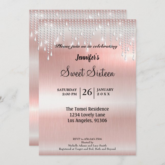 Elegant glitter Sweet sixteen Inbjudningar (Fram/baksida)