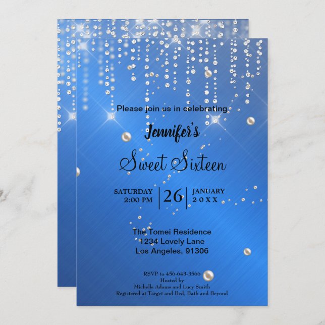 Elegant glitter Sweet sixteen Inbjudningar (Fram/baksida)