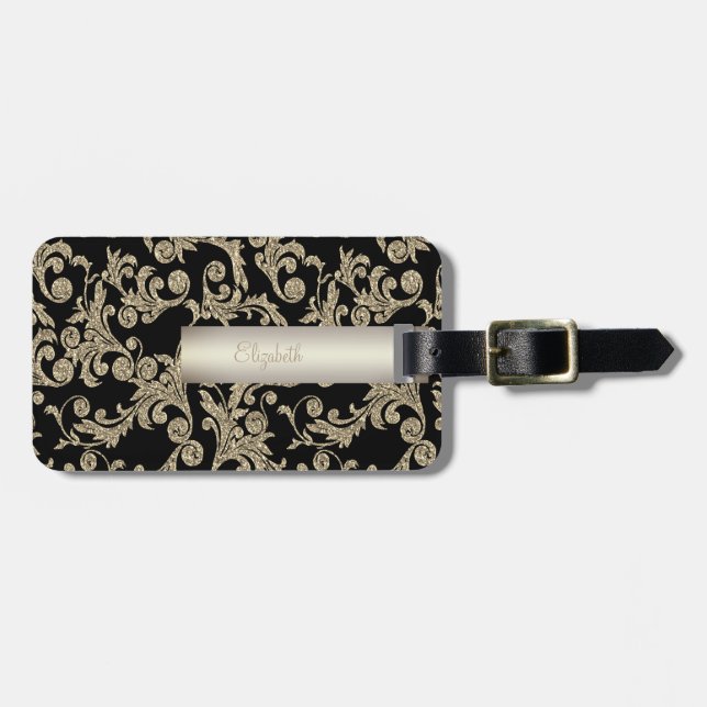 Elegant Glitter Swirls - Personlig Bagagebricka (Horisontell Framsida)