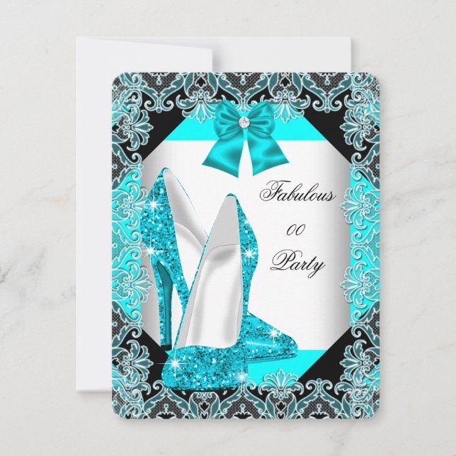 Elegant Glitter Teal Blue Stiletto Fabulous Party Inbjudningar (Framsida)