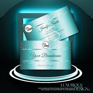 Elegant Glitter Teal Gradient Initialer och Logoty Visitkort
