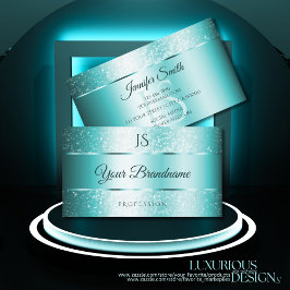 Elegant Glitter Teal Gradient och Initialer Modern Visitkort