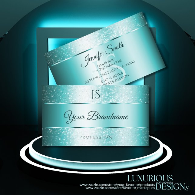 Elegant Glitter Teal Gradient och Initialer Modern Visitkort (Skapare uppladdad)