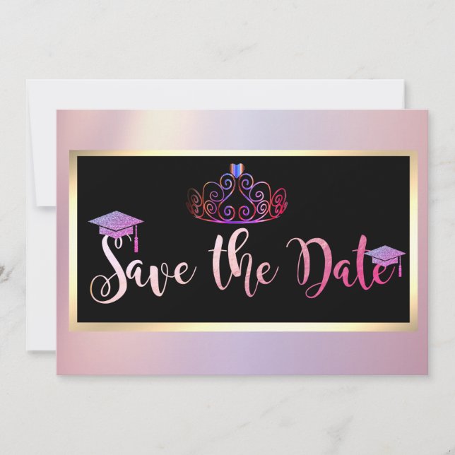 Elegant glitter, tiara examen Save The Date Spara Datumet (Framsida)