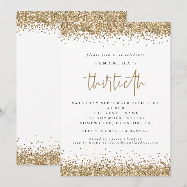 Elegant Glitter Trettionde Party Inbjudningar (Fram/baksida)